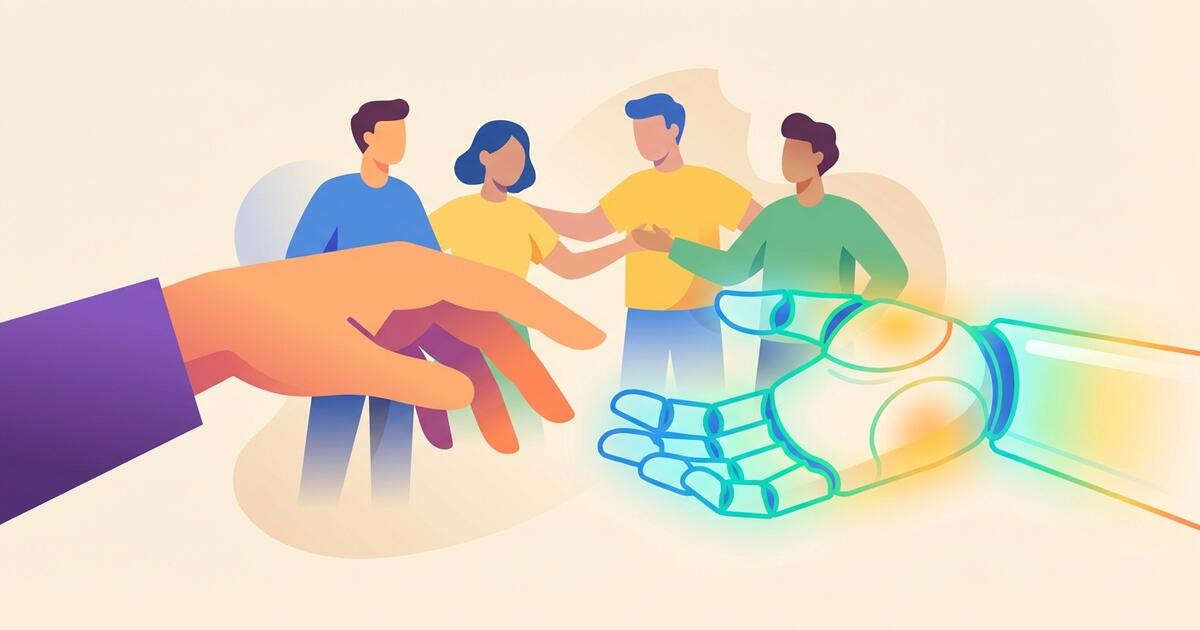 Ilustrasi manusia dan AI bekerja bersama